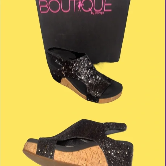 CORKY’s Boutique  Ashley black glitter wedge sandals women’s shoes size 11 - Picture 12 of 14